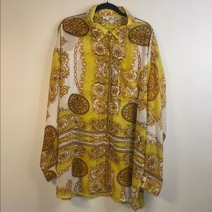 Fashion Nova Yellow and White Button Down Shirt Size 3X